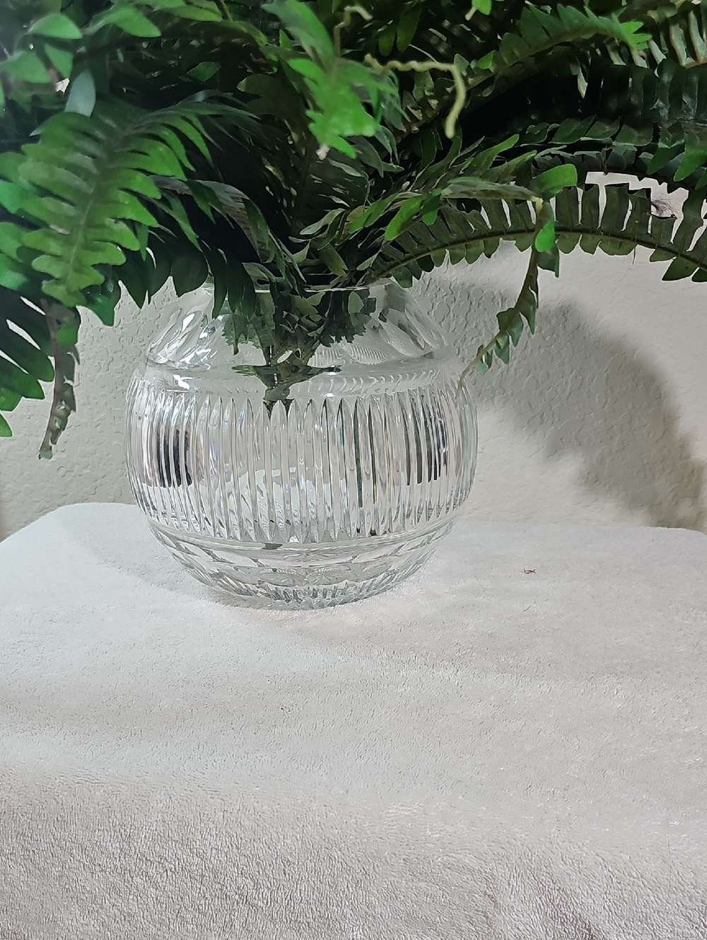 Vintage 6.7lb Oversized Crystal Bubble Vase Scalloped & Vertical Line Design